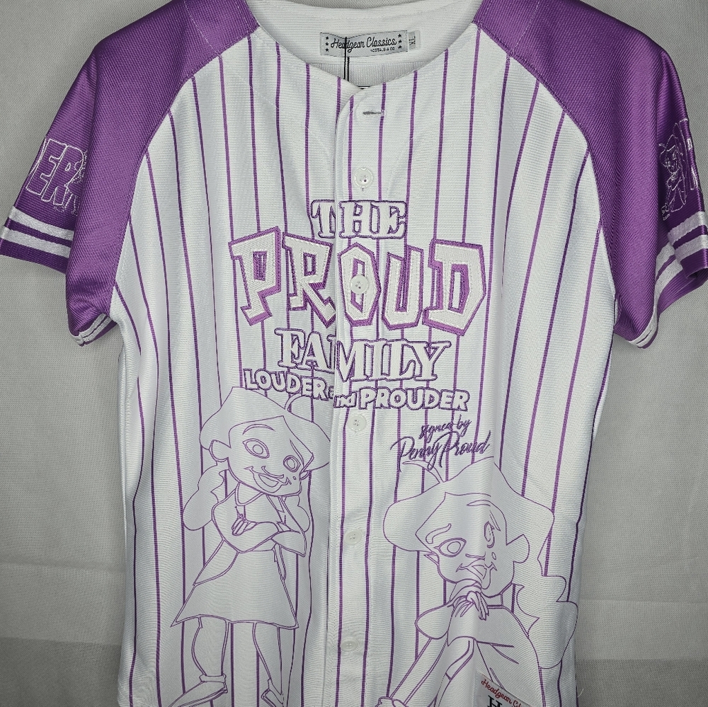 NWT Headgear Classics Youth Baseball Jersey White Purple The Proud Family XL